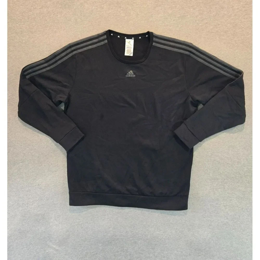 Adidas Mens M FL SW 3S Crewneck Pullover Size XL Black grey Stripes. Gym